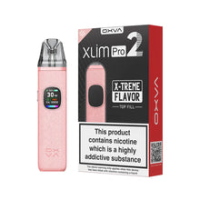 Coral pink OXVA Xlim Pro 2 pod kit with packaging on a white background.