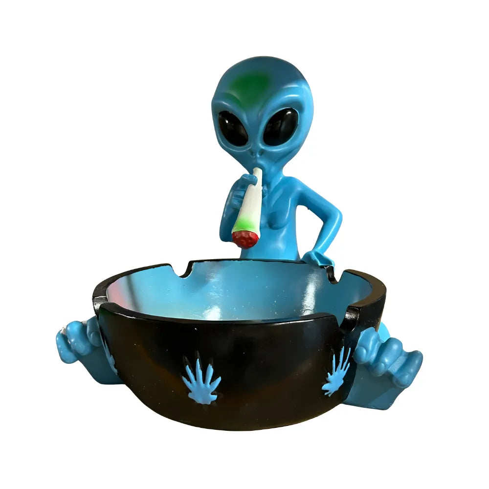 XL Ashtray - Blue alien figurine design with built-in ashtray bowl