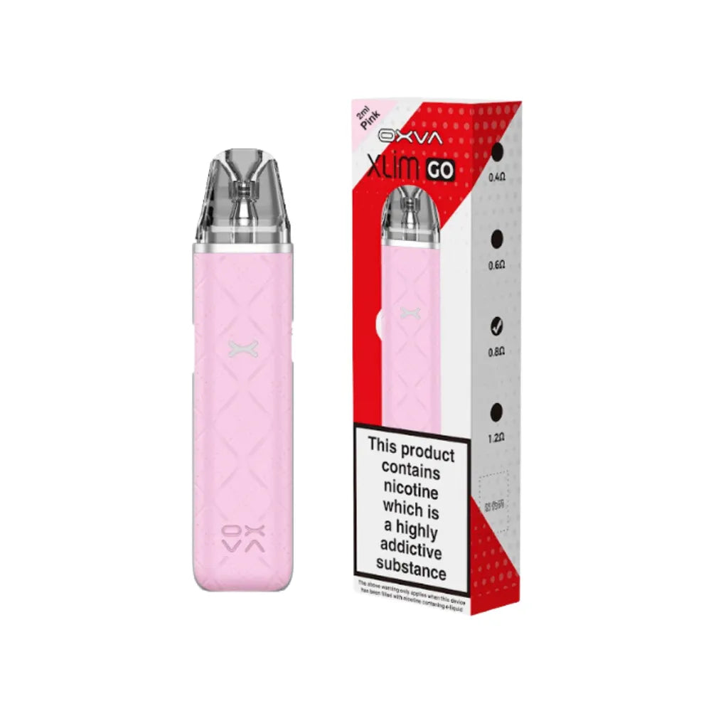 OXVA Xlim go Pink vape device with packaging on a white background