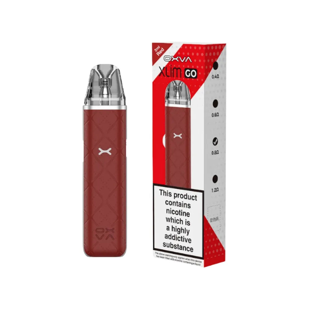 oxva xlim go Red vape device with packaging on a white background