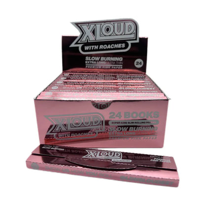 Box of XLOUD rolling paper with pink packaging on a white background
