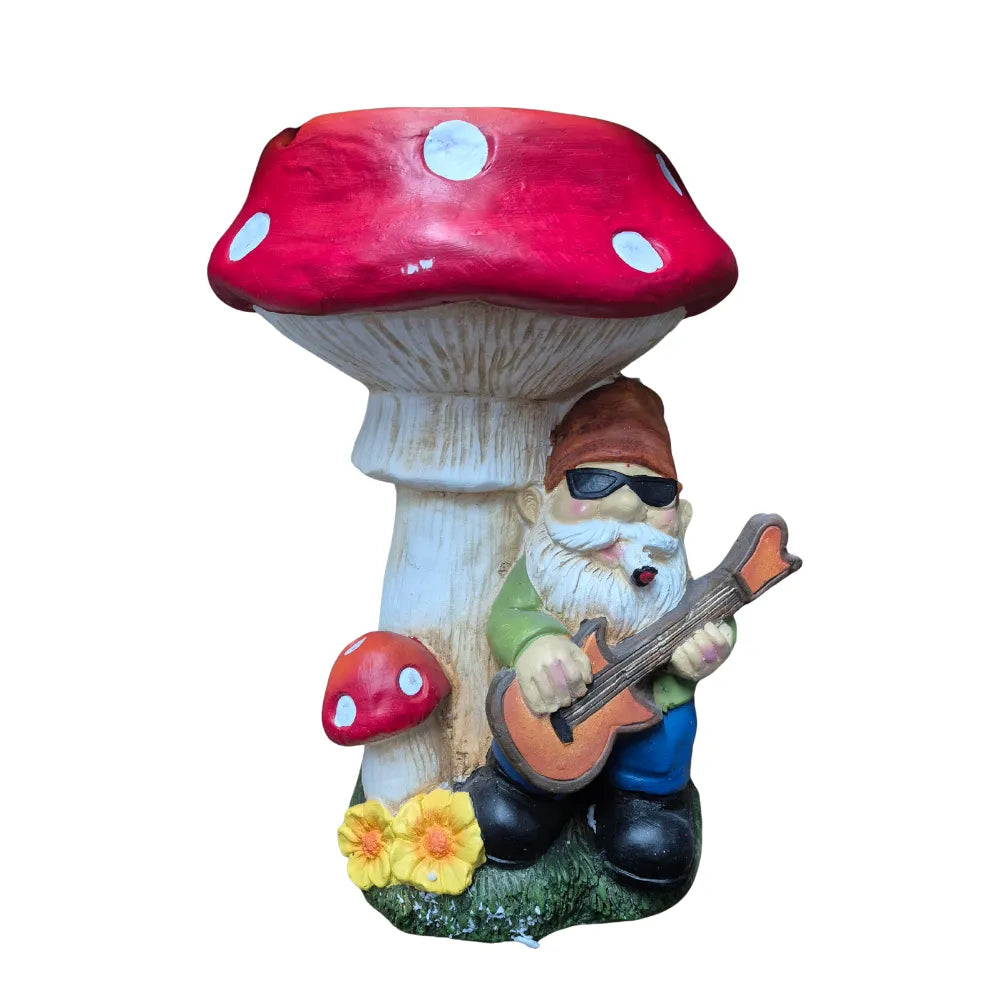 XL Ashtray - Gnome with sunglasses and giant mushroom figurine design with built-in ashtray bowl