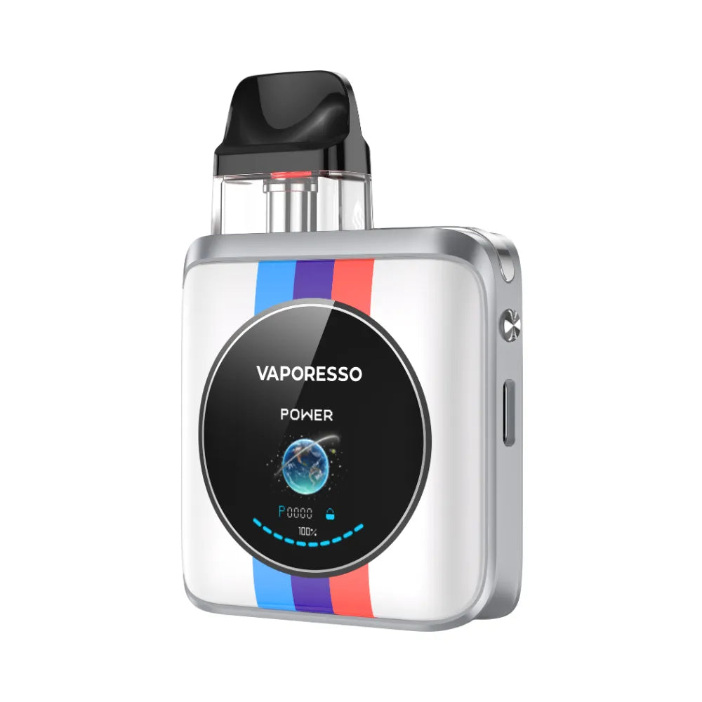 Vaporesso vaping device with colorful stripes on a white background