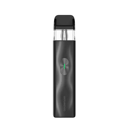 Black vape device with 'Vaporesso' branding on a white background