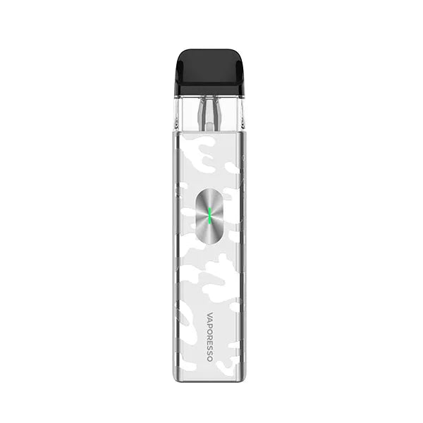 Clear vaping device with black top on a white background