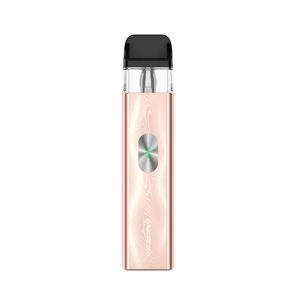 Rose gold vape device with black top on a white background