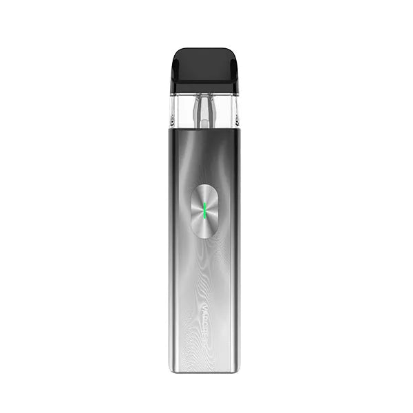 Black and silver vape device on a white background