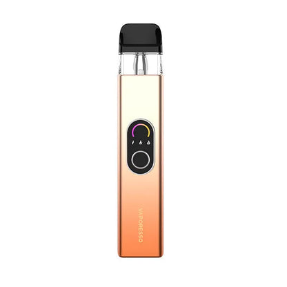 Vape device with a rose gold body and black top on a white background