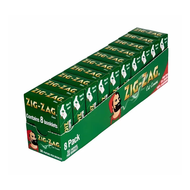Multiple boxes of Zig-Zag rolling paper on a white background