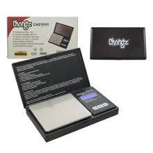 Digital pocket scale with Chongz branding and packaging on a white background