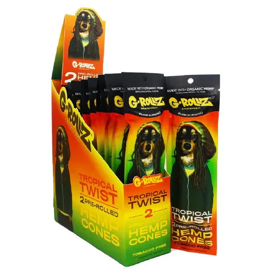 G-Rollz terpene-infused hemp cones 12-pack display box - Tropical Twist