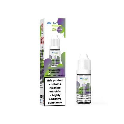 Hayati Pro Max Salts Kiwi Grape Raspberry vape juice bottle with packaging on a white background