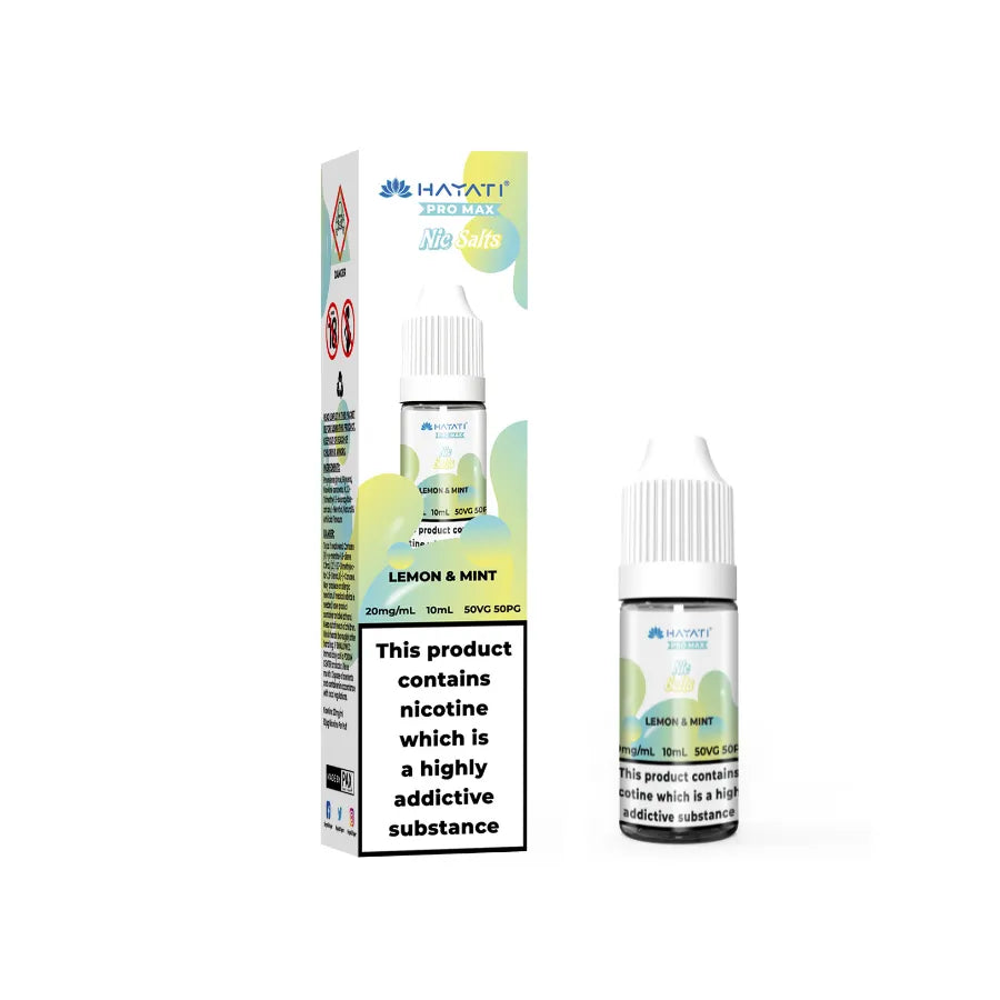 Hayati Pro Max Salts Lemon & Mint vape juice packaging on a white background