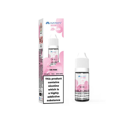 Hayati Pro Max Salts Mr Pink vape juice packaging with a pink and white design on a white background.