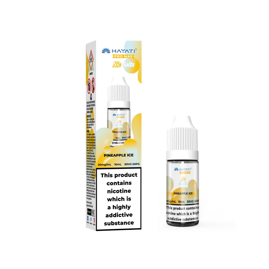 Hayati Pro Max Salts Pineapple Ice vape juice packaging on a white background