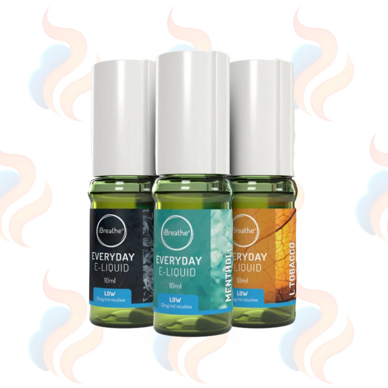 Three iBreathe E-liquids on a white background with UK Vape Supply Logo