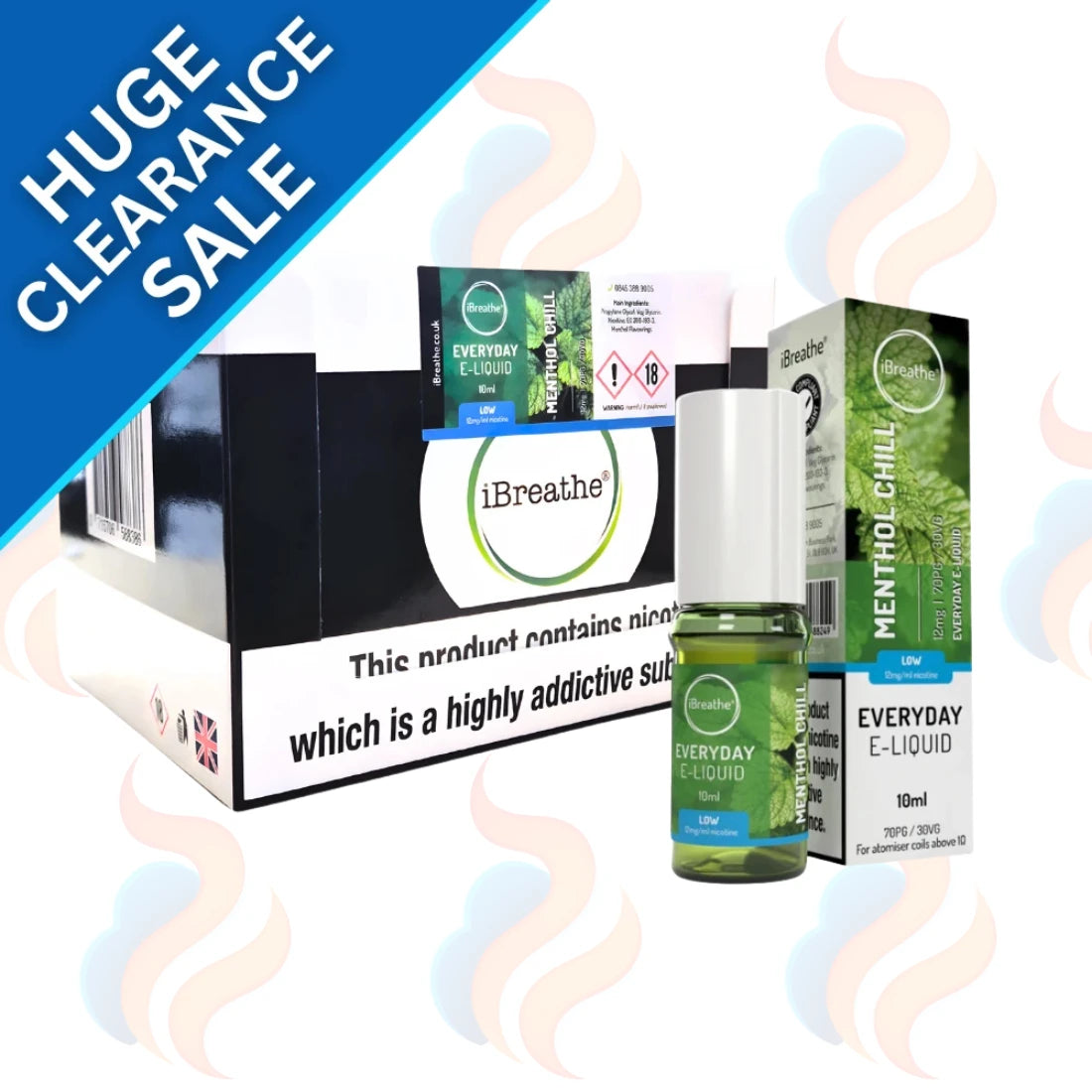 Box Of 20 iBreathe E-liquids on a white background with UK Vape Supply Logo