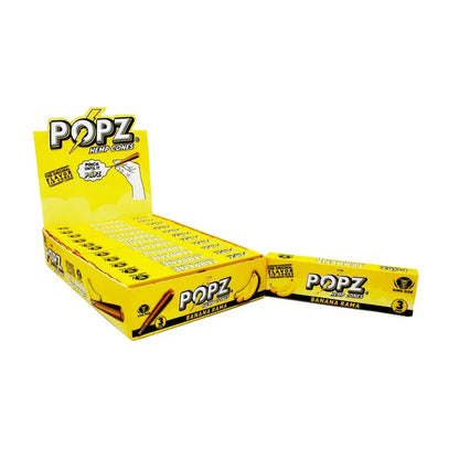 Box of Popz Hemp Cones with a single cone on a white background