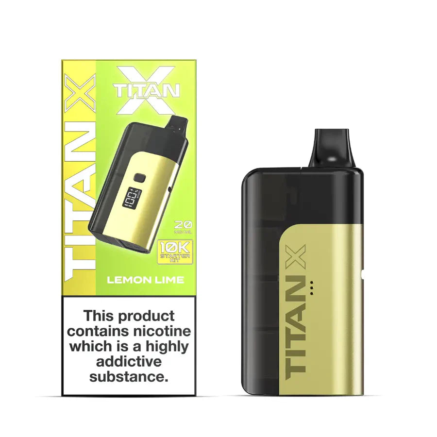 TITAN X vape device with lemon lime flavor packaging on a white background