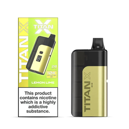 TITAN X vape device with lemon lime flavor packaging on a white background