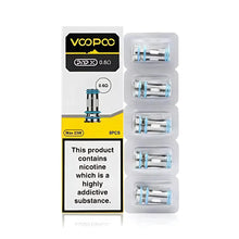 Pack of VooPoo PNP X vape coils with nicotine warning label on a white background
